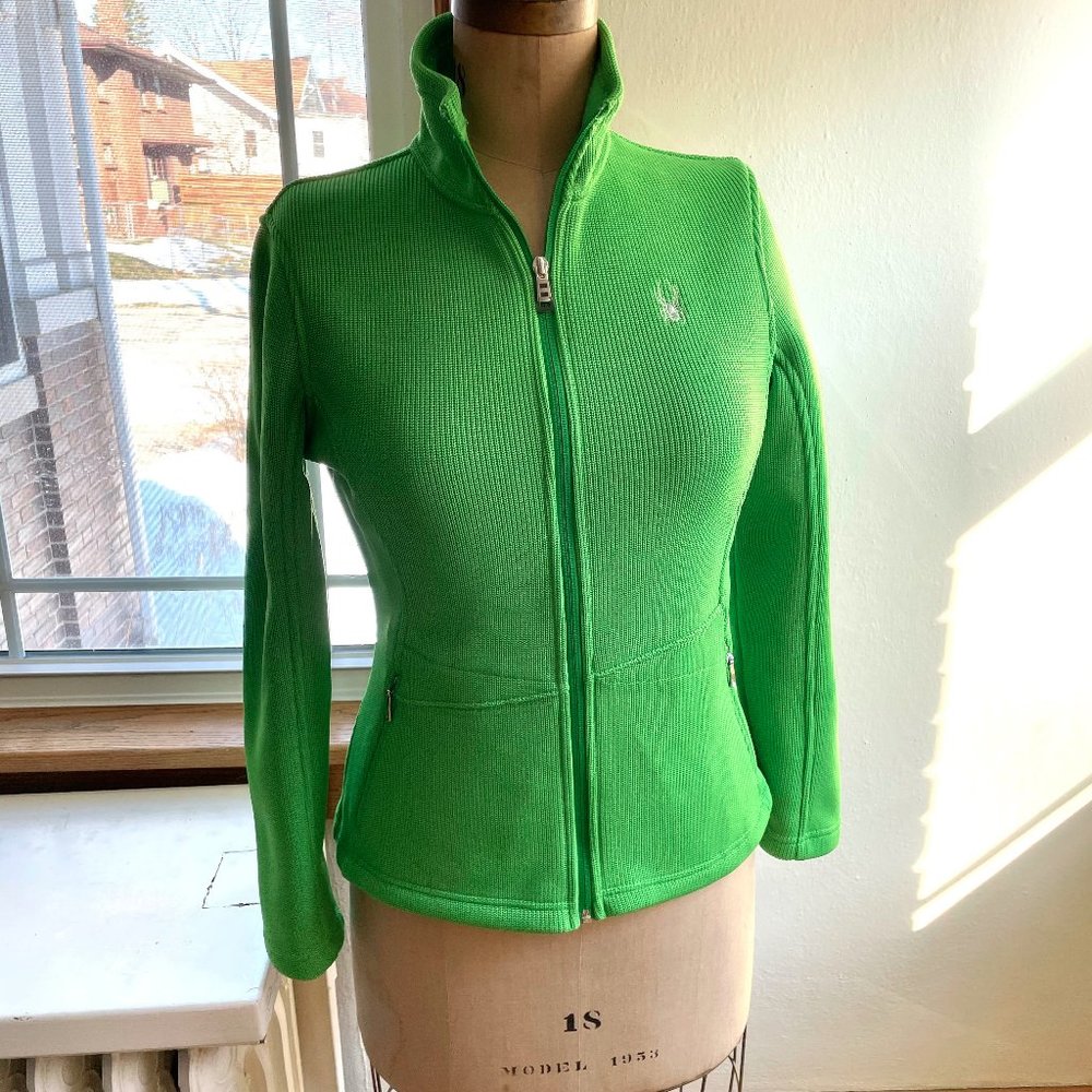 Green womens Spyder zip up jacket size L but fits like a medium